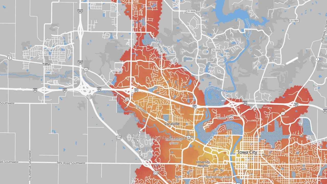 Transit Grade map of Coralville, IA
