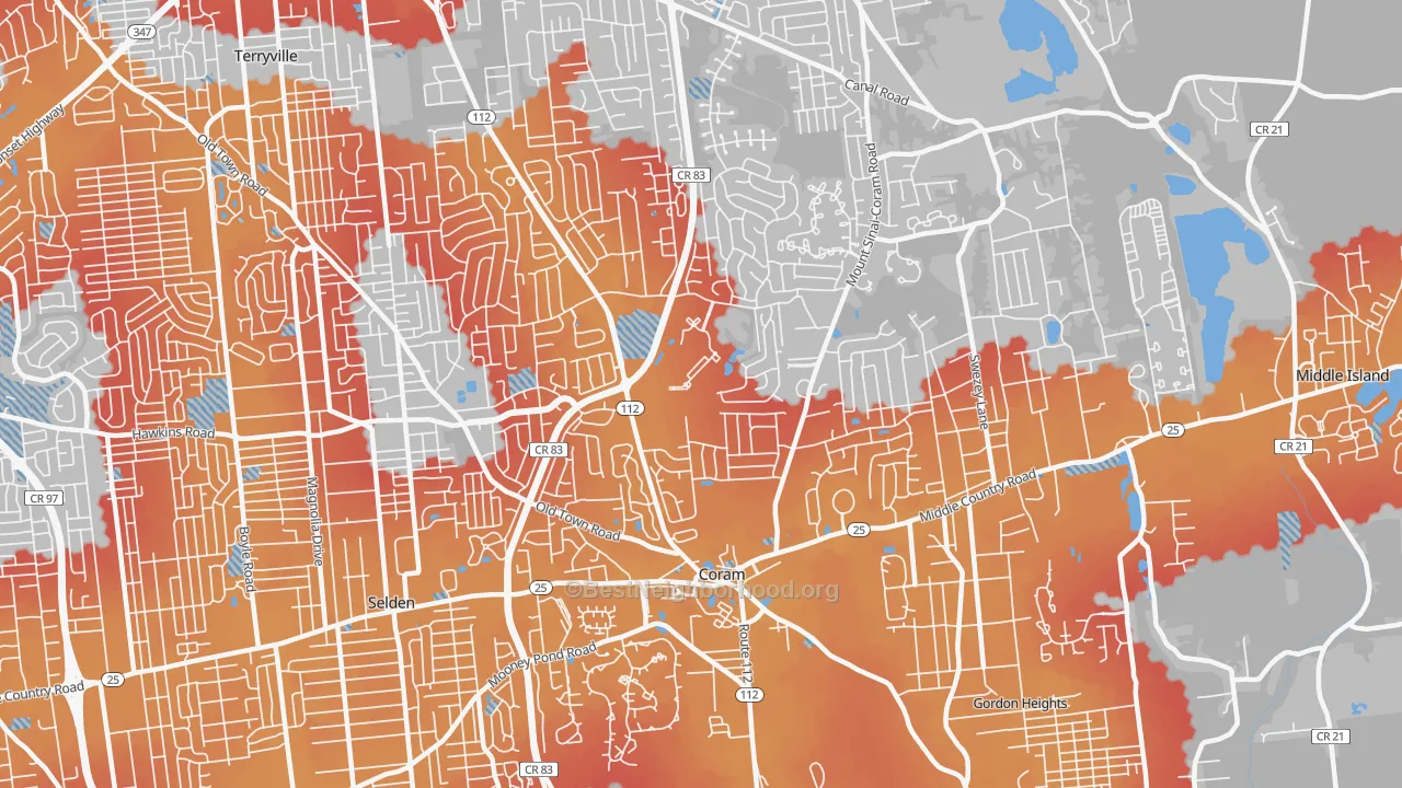 Transit Grade map of Coram, NY