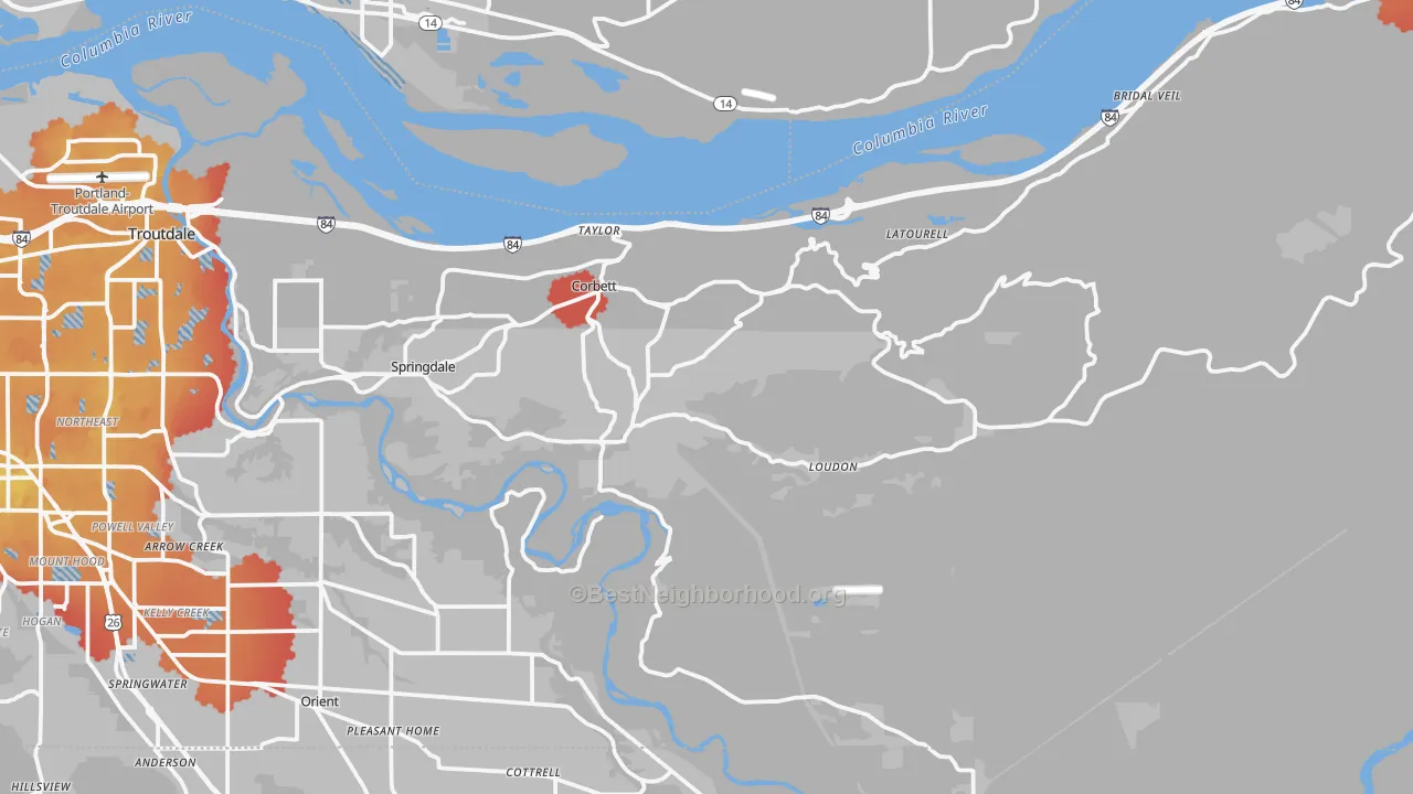 Transit Grade map of Corbett, OR
