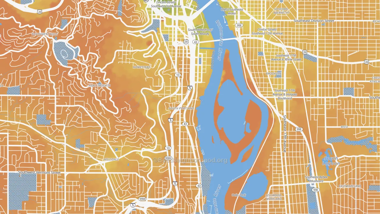 Transit Grade map of Corbett-Terwilliger-Lair Hill, Portland, OR
