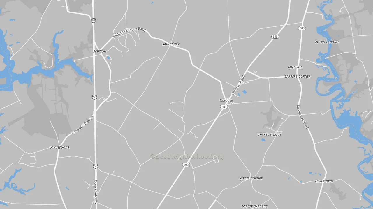 Transit Grade map of Cordova, MD