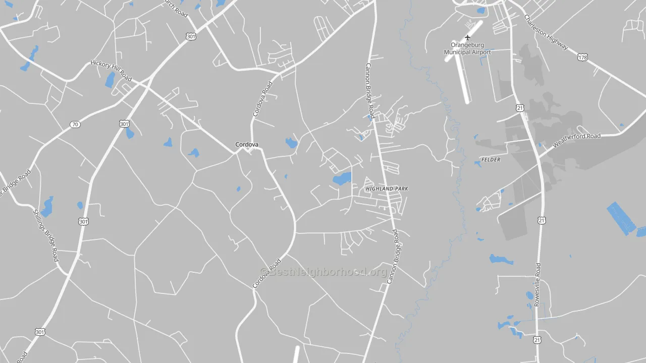 Transit Grade map of Cordova, SC