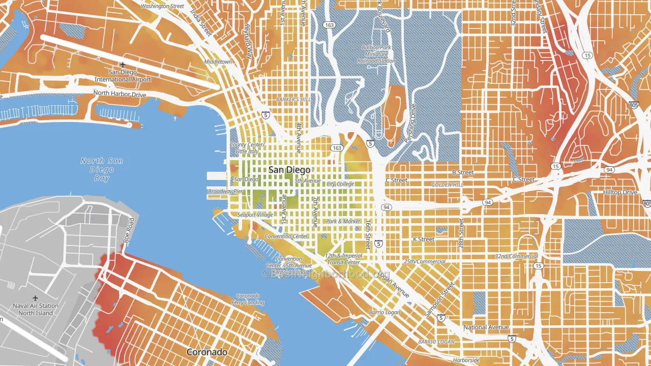 Transit Grade map of Core, San Diego, CA