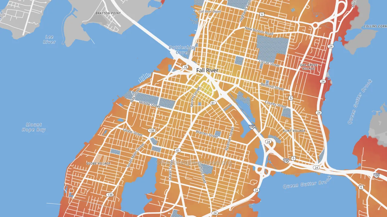 Transit Grade map of Corky Row, Fall River, MA