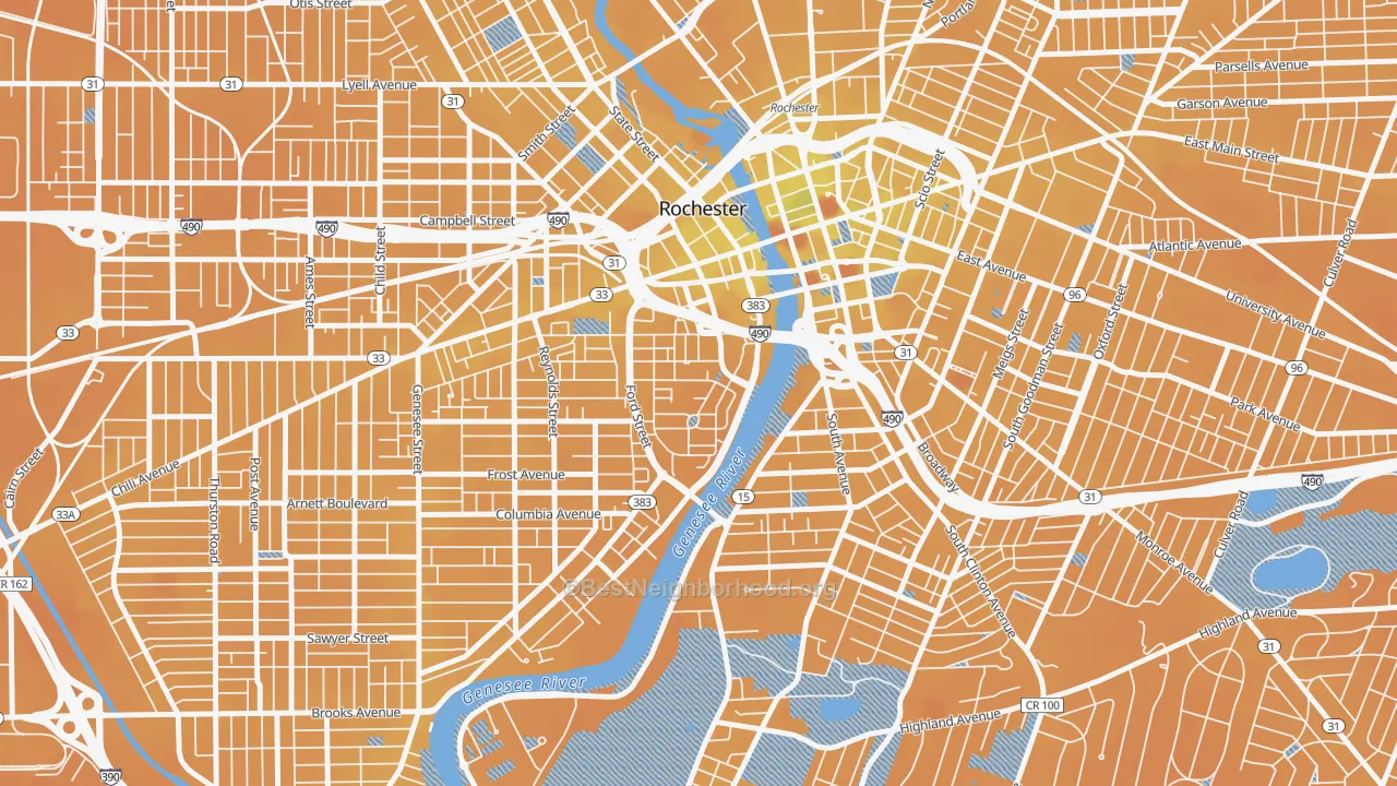 Transit Grade map of Corn Hill, Rochester, NY