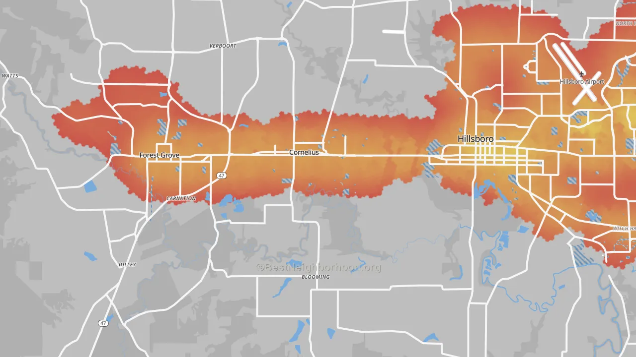 Transit Grade map of Cornelius, OR