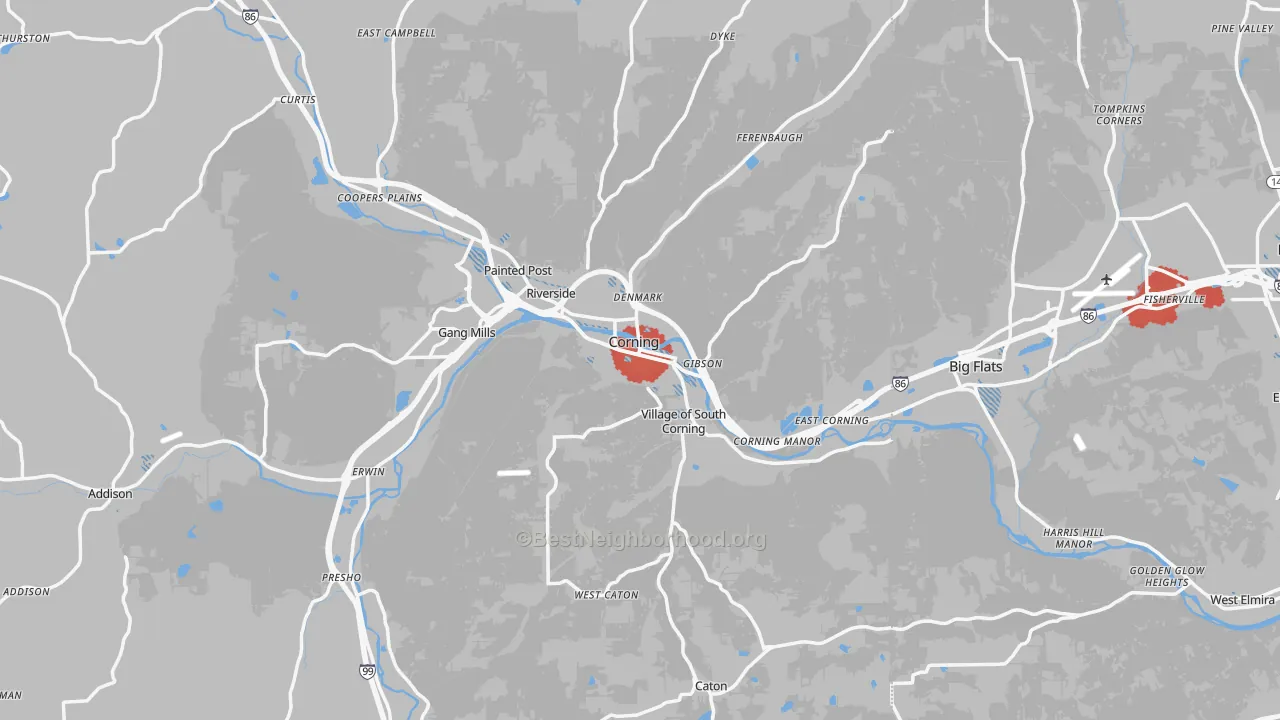 Transit Grade map of Corning, NY