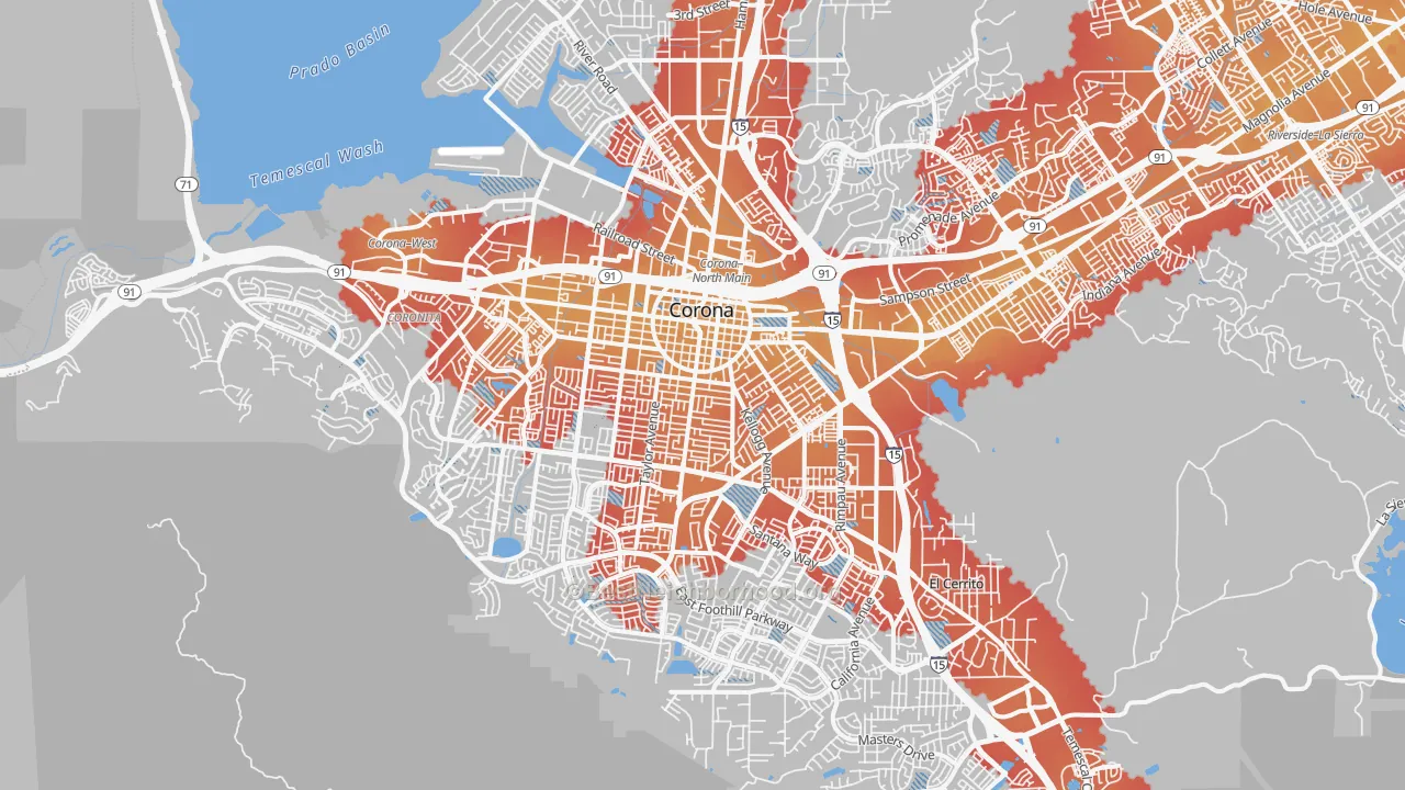 Transit Grade map of Corona, CA