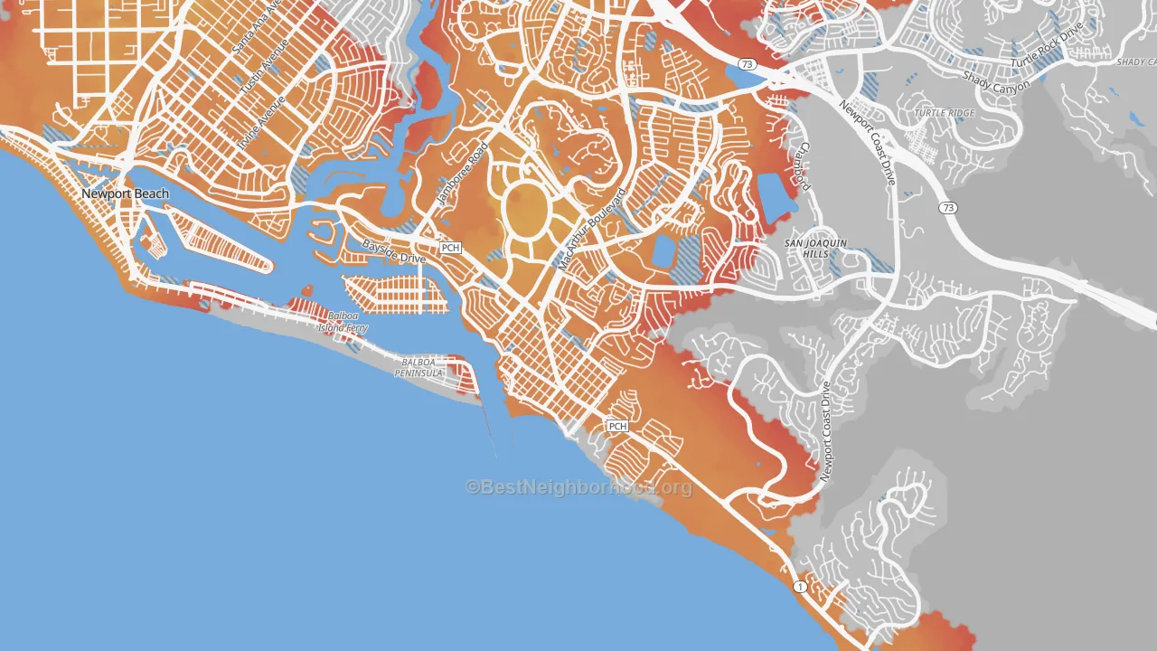 Transit Grade map of Corona Del Mar, CA