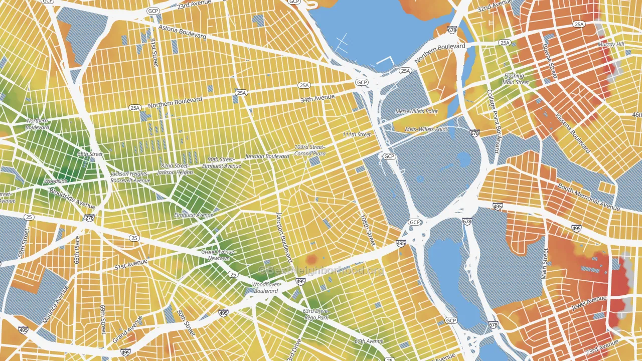 Transit Grade map of Corona, Queens, NY