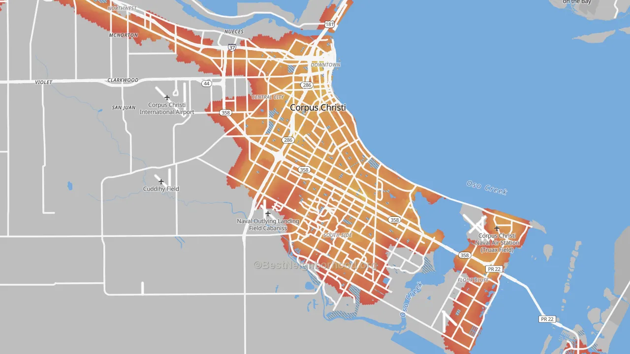 Transit Grade map of Corpus Christi, TX