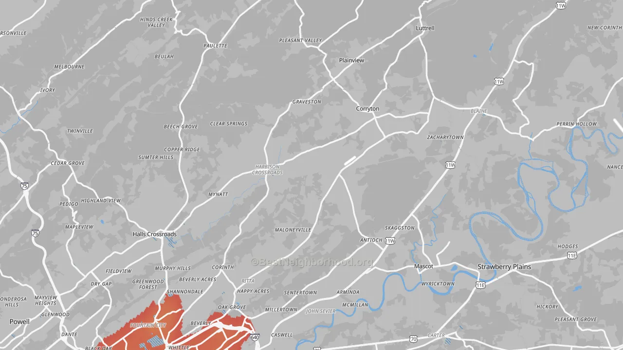 Transit Grade map of Corryton, TN