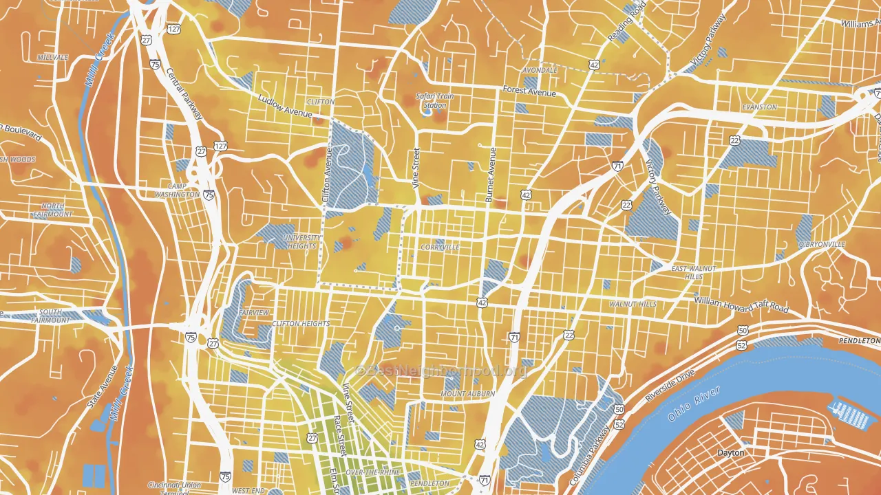 Transit Grade map of Corryville, Cincinnati, OH