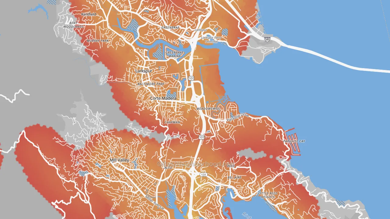 Transit Grade map of Corte Madera, CA