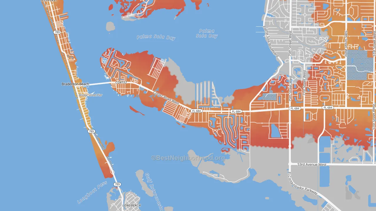 Transit Grade map of Cortez, Bradenton, FL