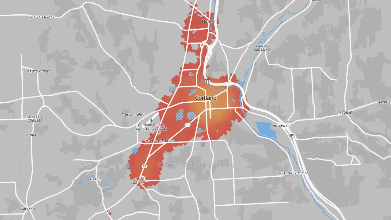 Transit Grade map of Cortland, NY