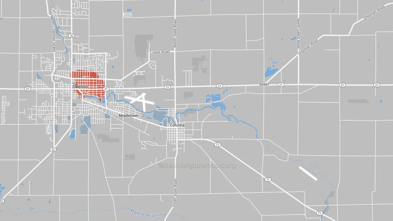 Transit Grade map of Corunna, MI