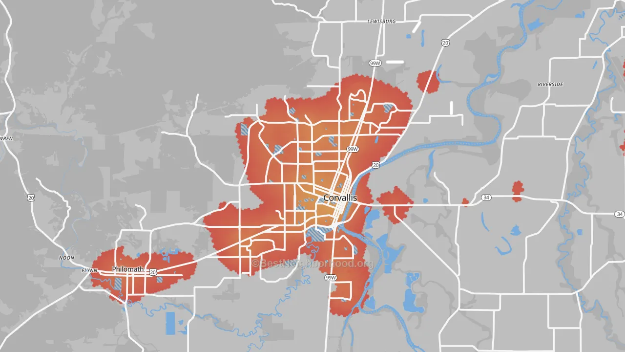 Transit Grade map of Corvallis, OR