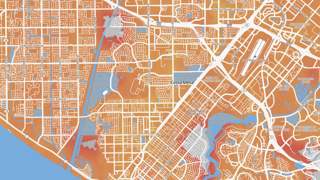 Transit Grade map of Costa Mesa, CA