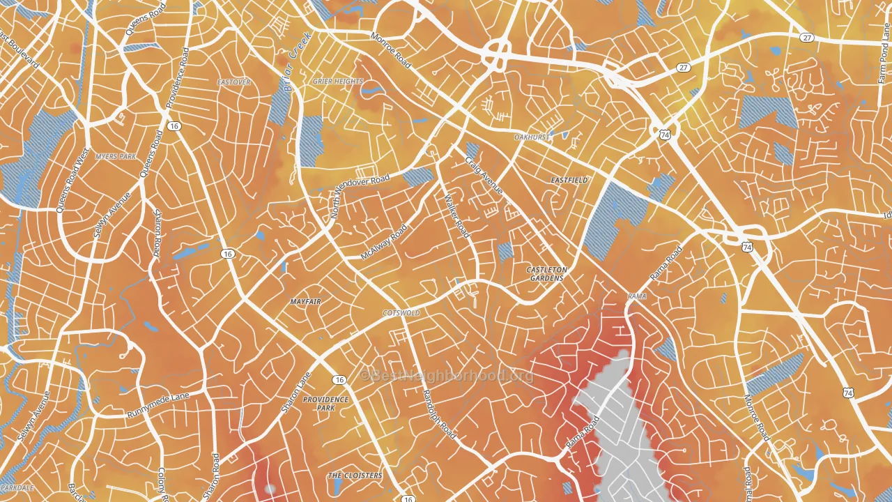 Transit Grade map of Cotswold, Charlotte, NC
