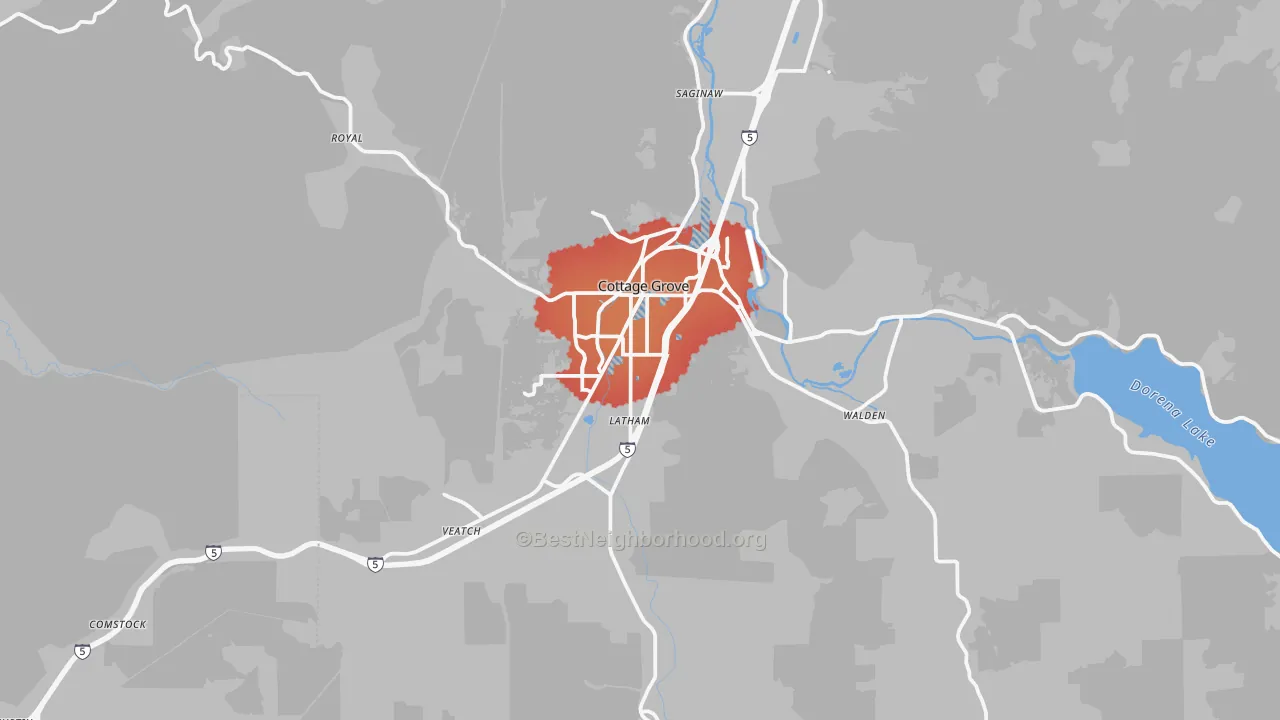 Transit Grade map of Cottage Grove, OR