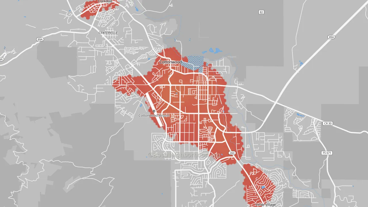 Transit Grade map of Cottonwood, AZ