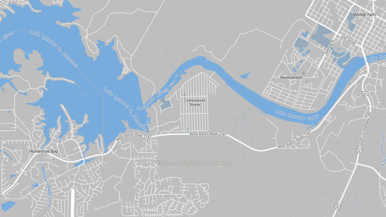 Transit Grade map of Cottonwood Shores, TX