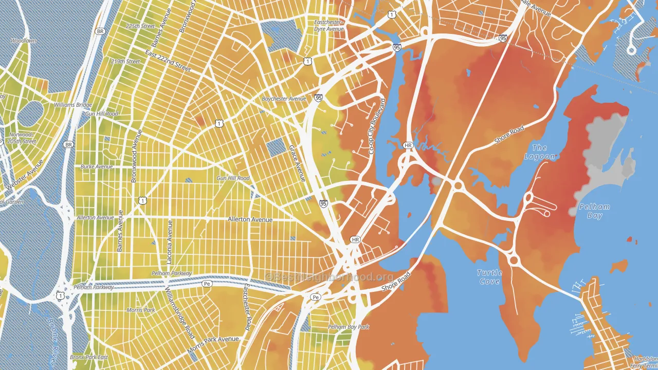Transit Grade map of Country Club, Bronx, NY