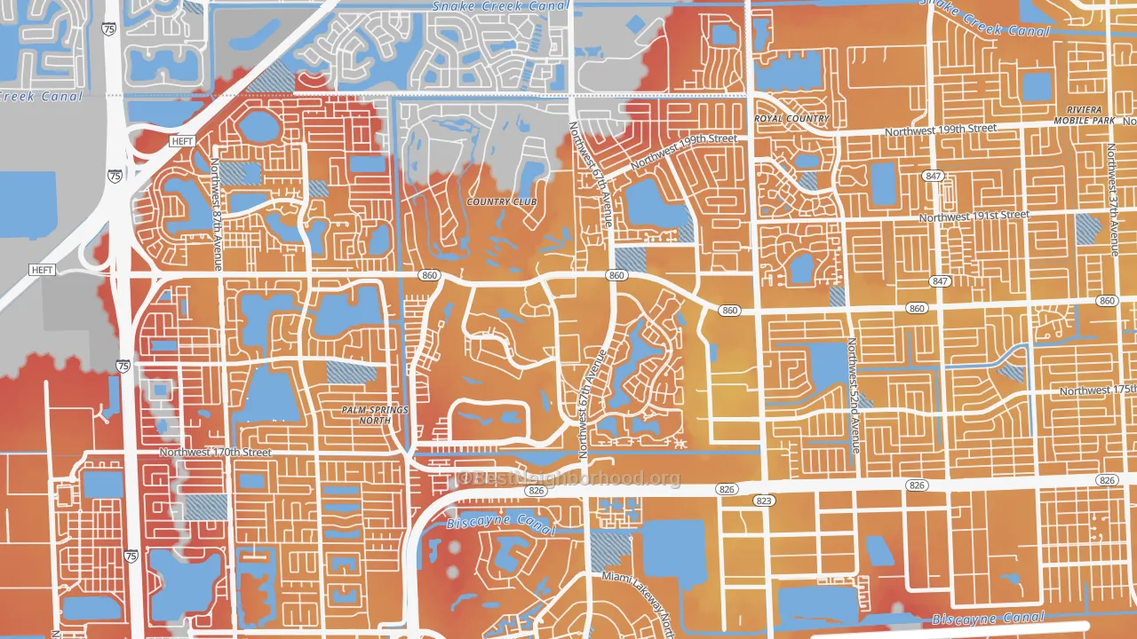 Transit Grade map of Country Club, FL
