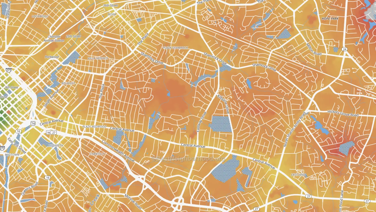 Transit Grade map of Country Club Heights, Charlotte, NC