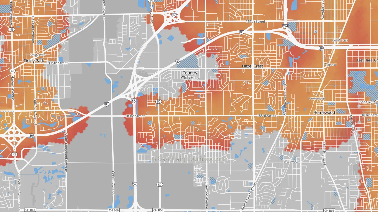 Transit Grade map of Country Club Hills, IL