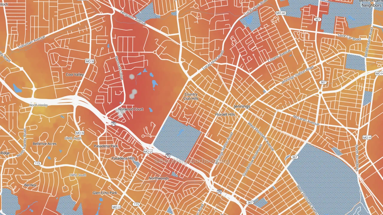 Transit Grade map of Country Club Hills, MO