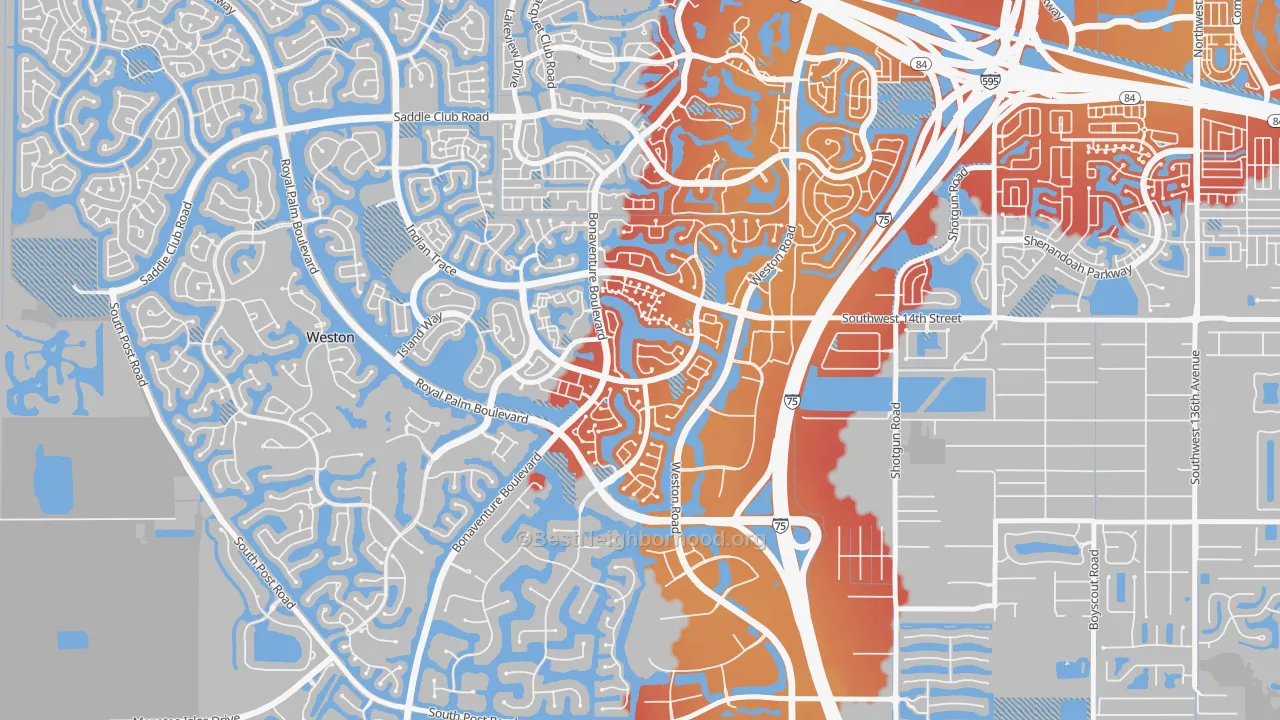 Transit Grade map of Country Isles, Weston, FL