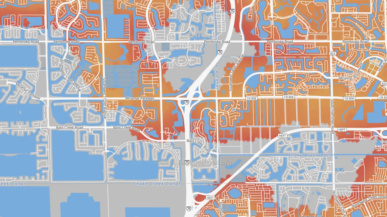 Transit Grade map of Country Lakes, Miramar, FL