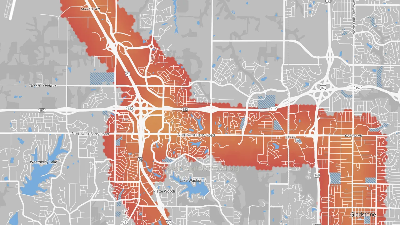 Transit Grade map of Coves North, Kansas City, MO