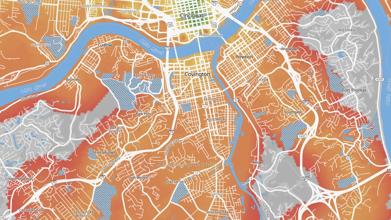 Transit Grade map of Covington, KY