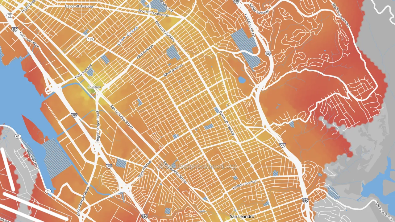 Transit Grade map of Cox, Oakland, CA