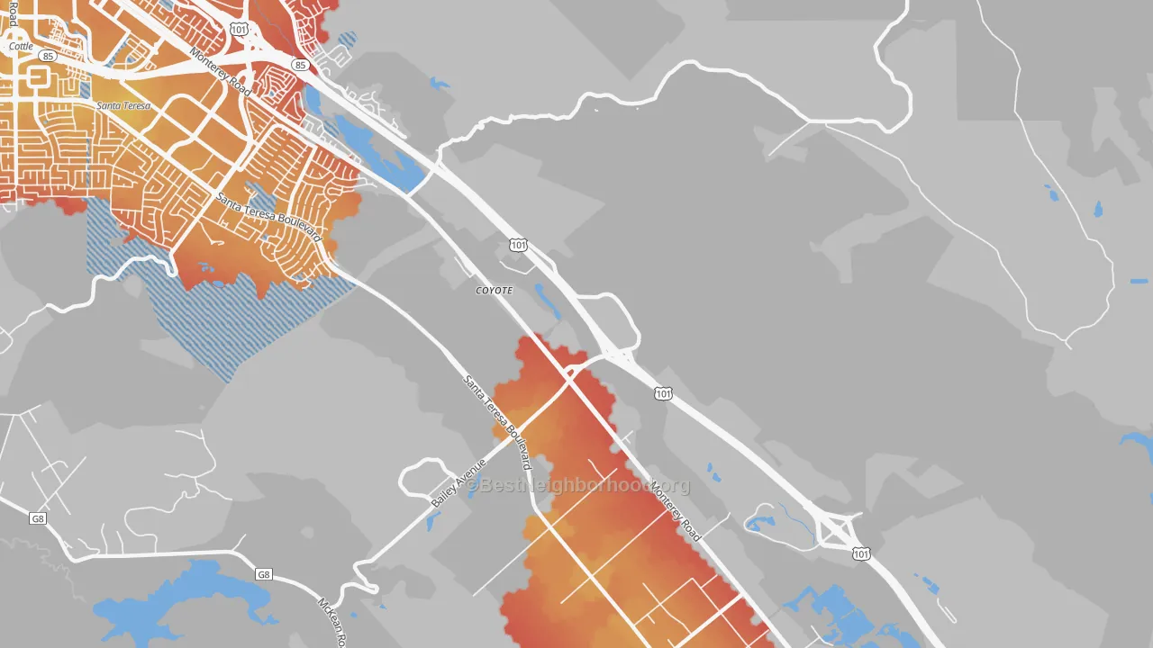 Transit Grade map of Coyote, CA