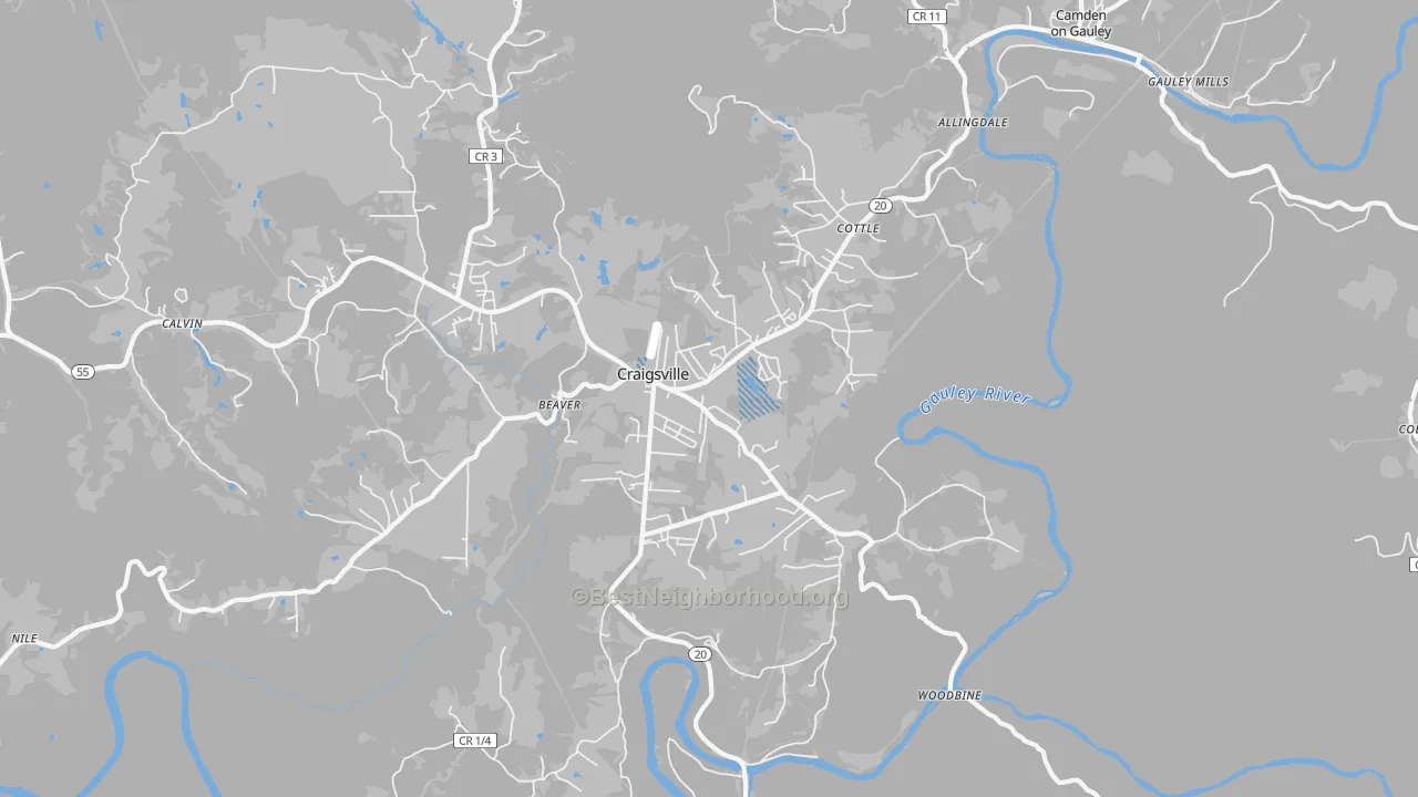Transit Grade map of Craigsville, WV