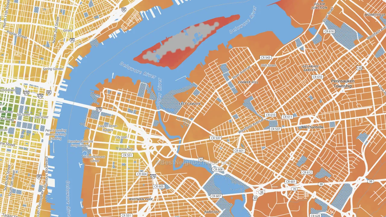 Transit Grade map of Cramer Hill, Camden, NJ