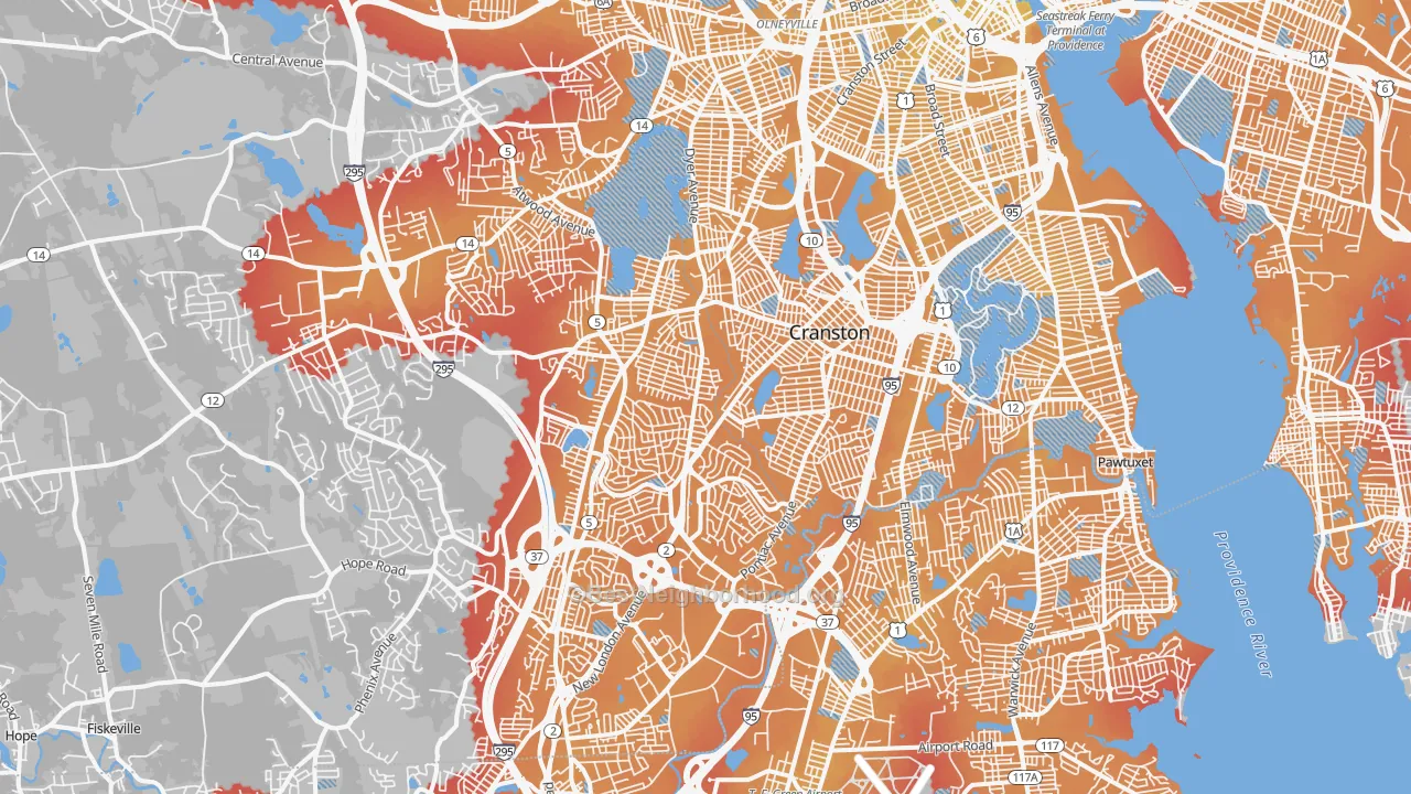Transit Grade map of Cranston, RI
