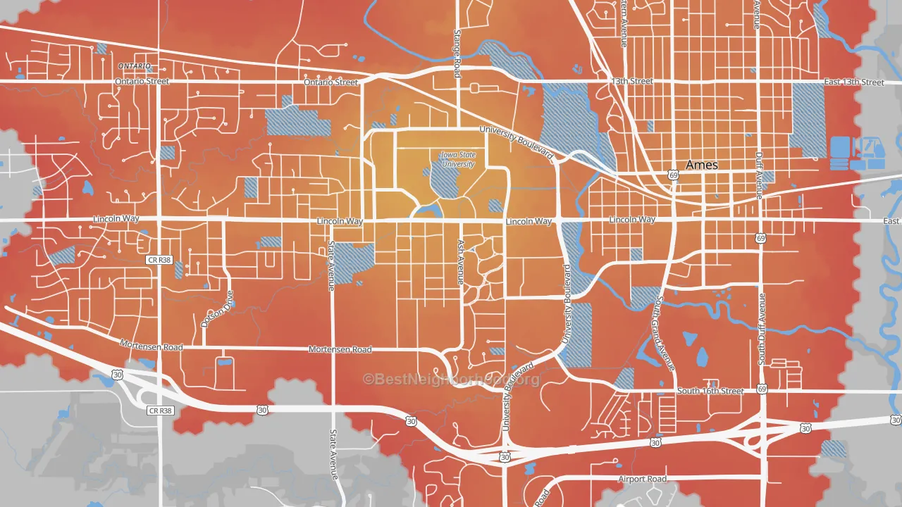 Transit Grade map of Crawford, Ames, IA