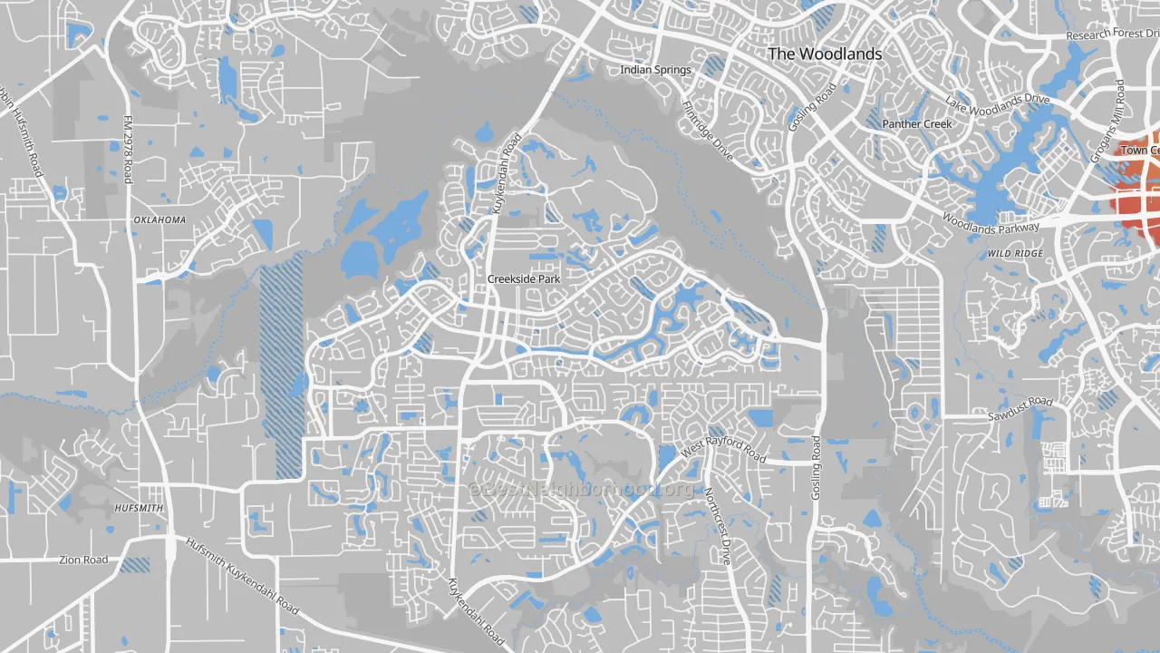 Transit Grade map of Creekside Park, The Woodlands, TX