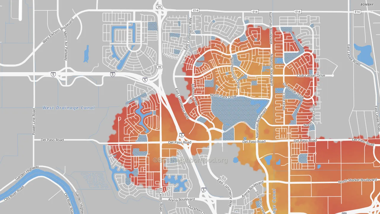 Transit Grade map of Creekside, Sacramento, CA