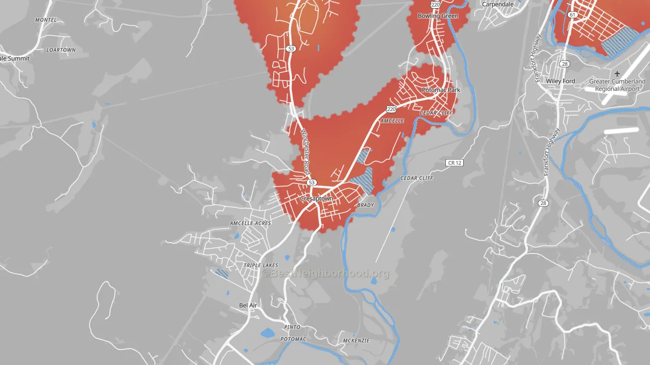 Transit Grade map of Cresaptown, MD