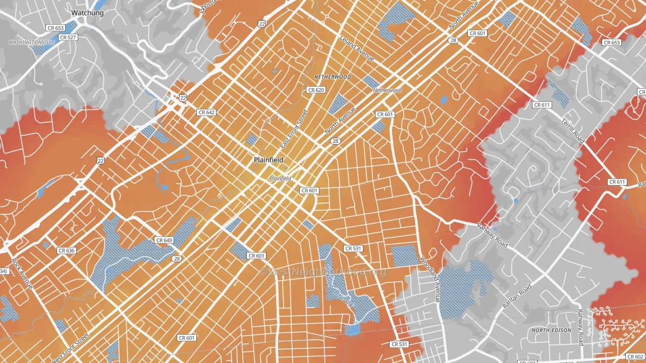 Transit Grade map of Crescent Area Historic District, Plainfield, NJ