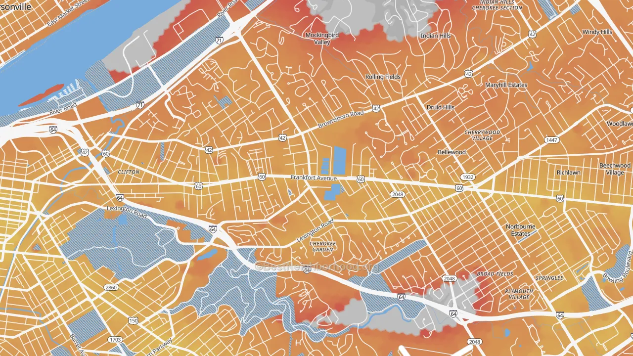 Transit Grade map of Crescent Hill, Louisville, KY