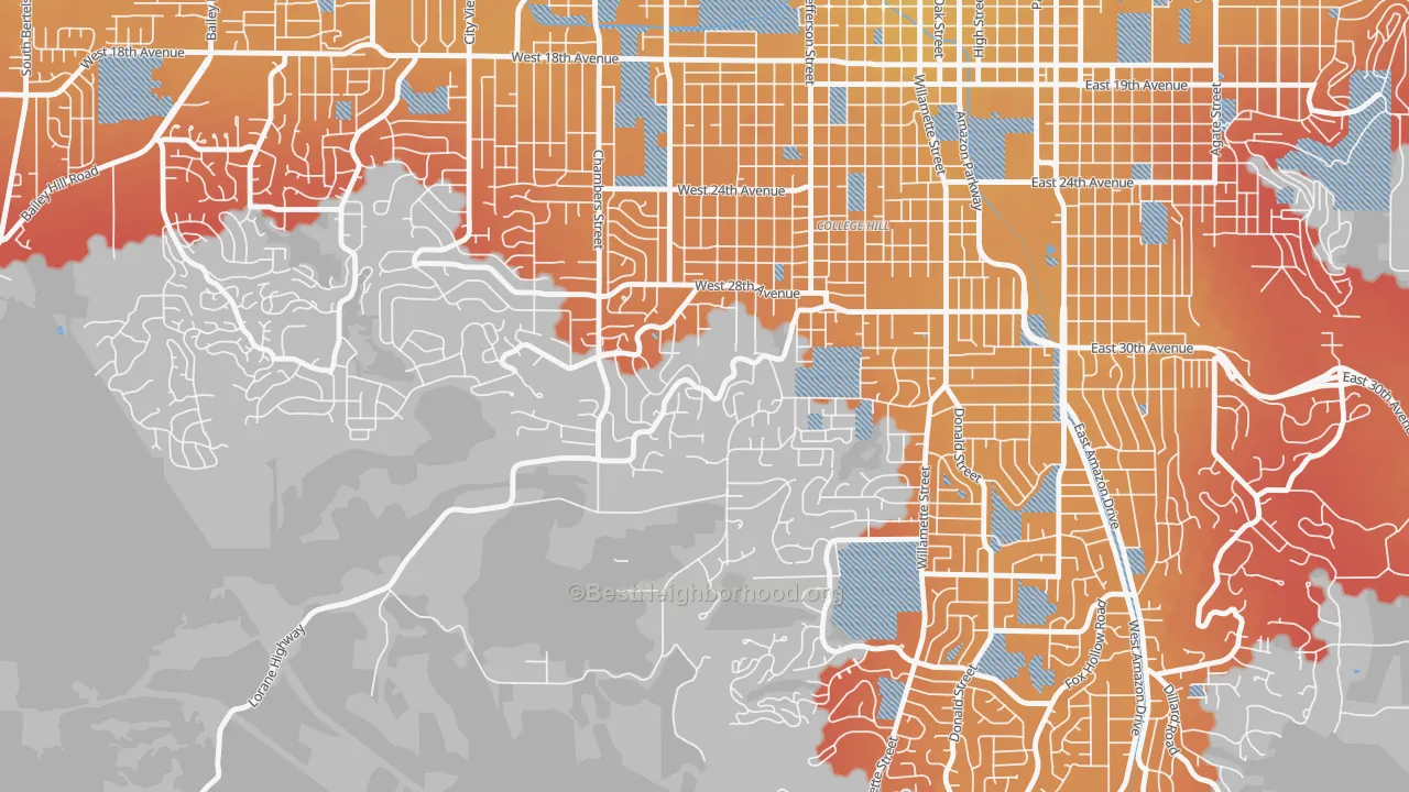 Transit Grade map of Crest Drive, Eugene, OR