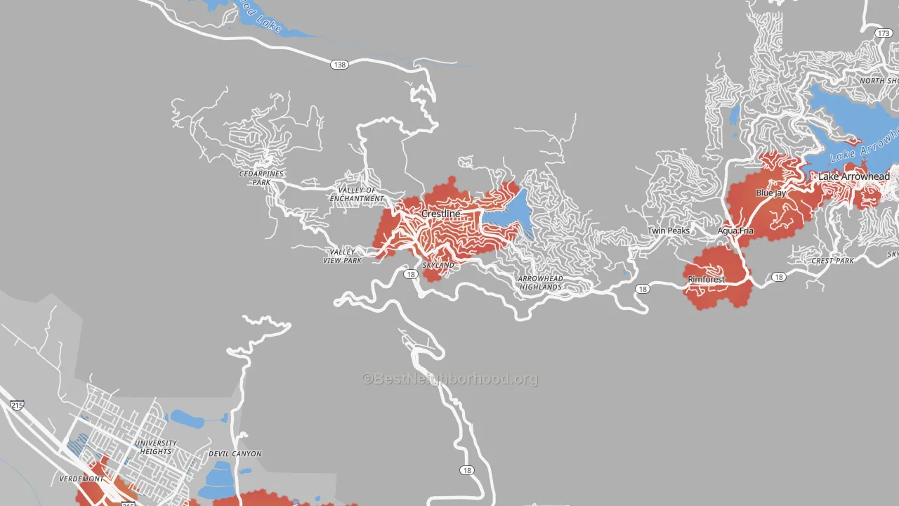 Transit Grade map of Crestline, CA