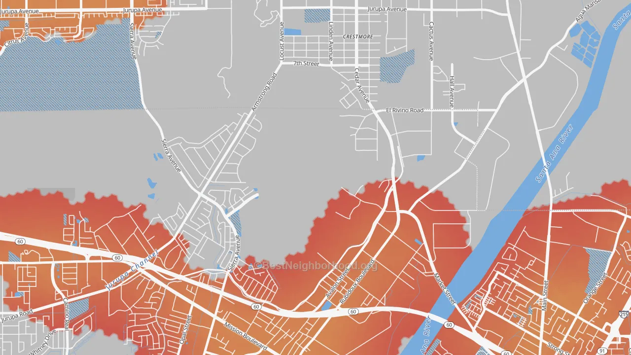 Transit Grade map of Crestmore Heights, CA